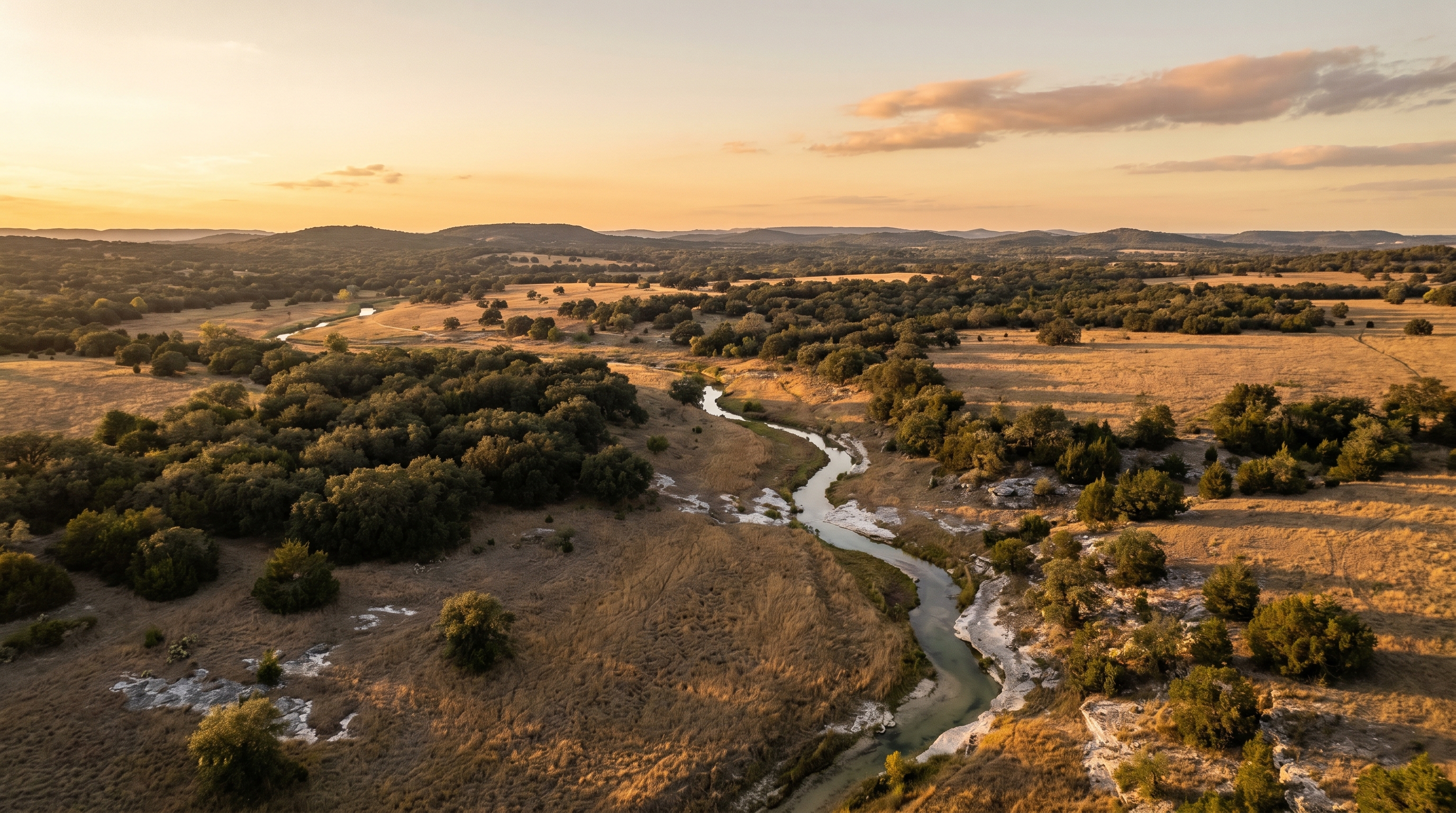 Central Texas Hill Country ranch at golden hour